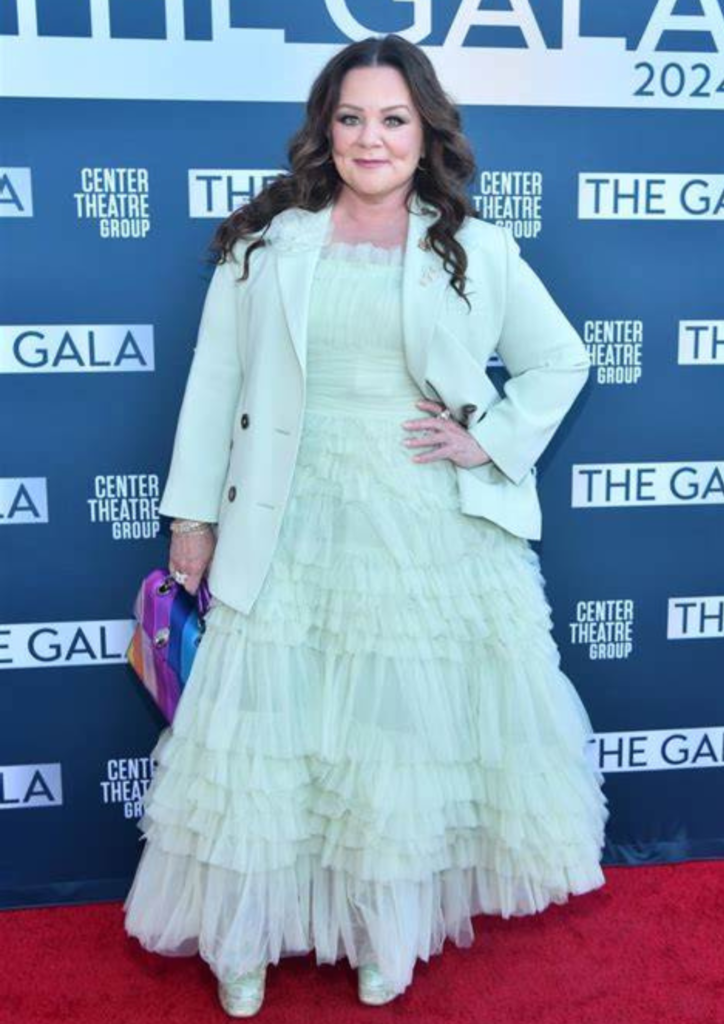 Melissa McCarthy Attends Theater Benefit Gala in Pastels and Tulle with Adam Shankman
